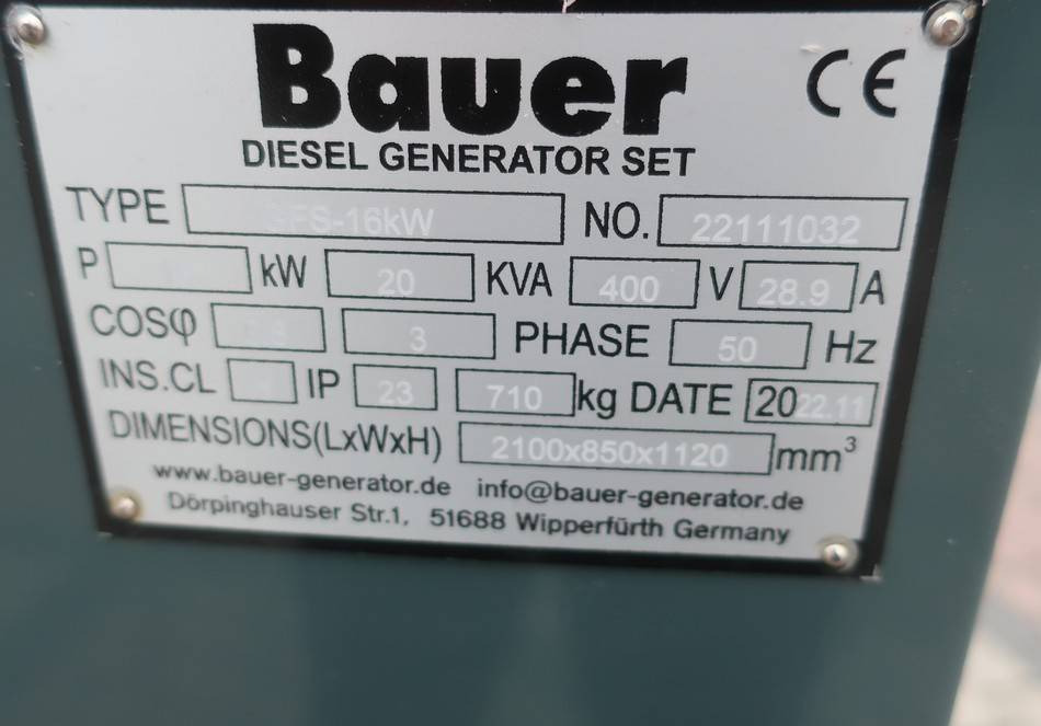 Generador industriale Bauer GFS-16KW 20KVA ATS Diesel Generator 400/230V NEW: foto 10