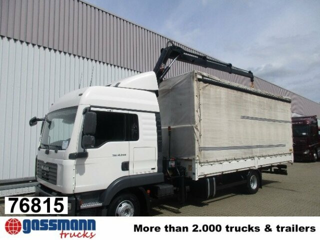 MAN TGL 12.240BL 4x2, mit Kran Hiab 088 mit Funk - Camión lona, Camión grúa: foto 1 MAN TGL 12.240BL 4x2, mit Kran Hiab 088 mit Funk - Camión lona, Camión grúa: foto 1