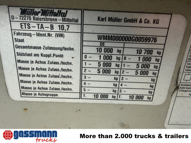 Müller-Mitteltal ETS-TA-B 10,7 - Remolque góndola rebajadas: foto 3 Müller-Mitteltal ETS-TA-B 10,7 - Remolque góndola rebajadas: foto 3