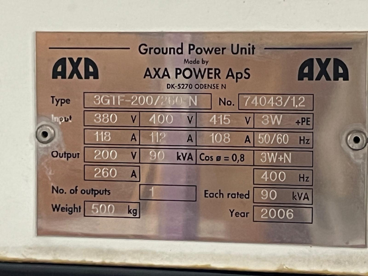 Axa Power - 90kva 3GTF-200/260N Hangar Use - Unidad de potencia en tierra: foto 2 Axa Power - 90kva 3GTF-200/260N Hangar Use - Unidad de potencia en tierra: foto 2