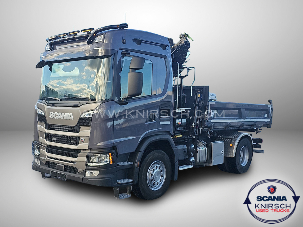 SCANIA G 320 B4x2NA 3-Seitenkipper Dautel mit Kran Hiab - Volquete furgoneta: foto 1 SCANIA G 320 B4x2NA 3-Seitenkipper Dautel mit Kran Hiab - Volquete furgoneta: foto 1