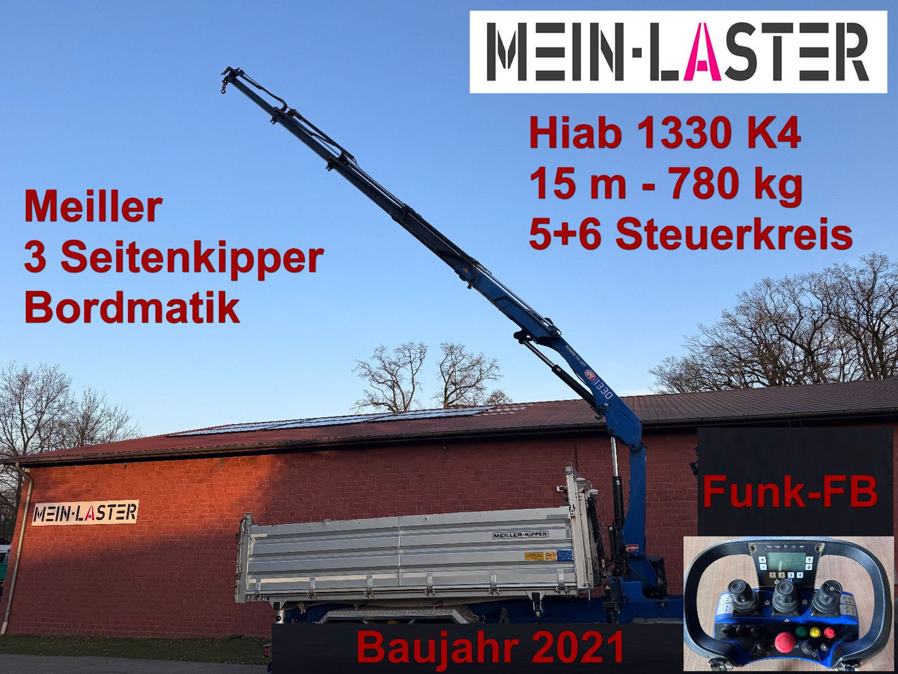 MAN Aufbau Meiller Bordmatik + HMF 1330 K4 15m Funk - Camión volquete, Camión grúa: foto 1 MAN Aufbau Meiller Bordmatik + HMF 1330 K4 15m Funk - Camión volquete, Camión grúa: foto 1