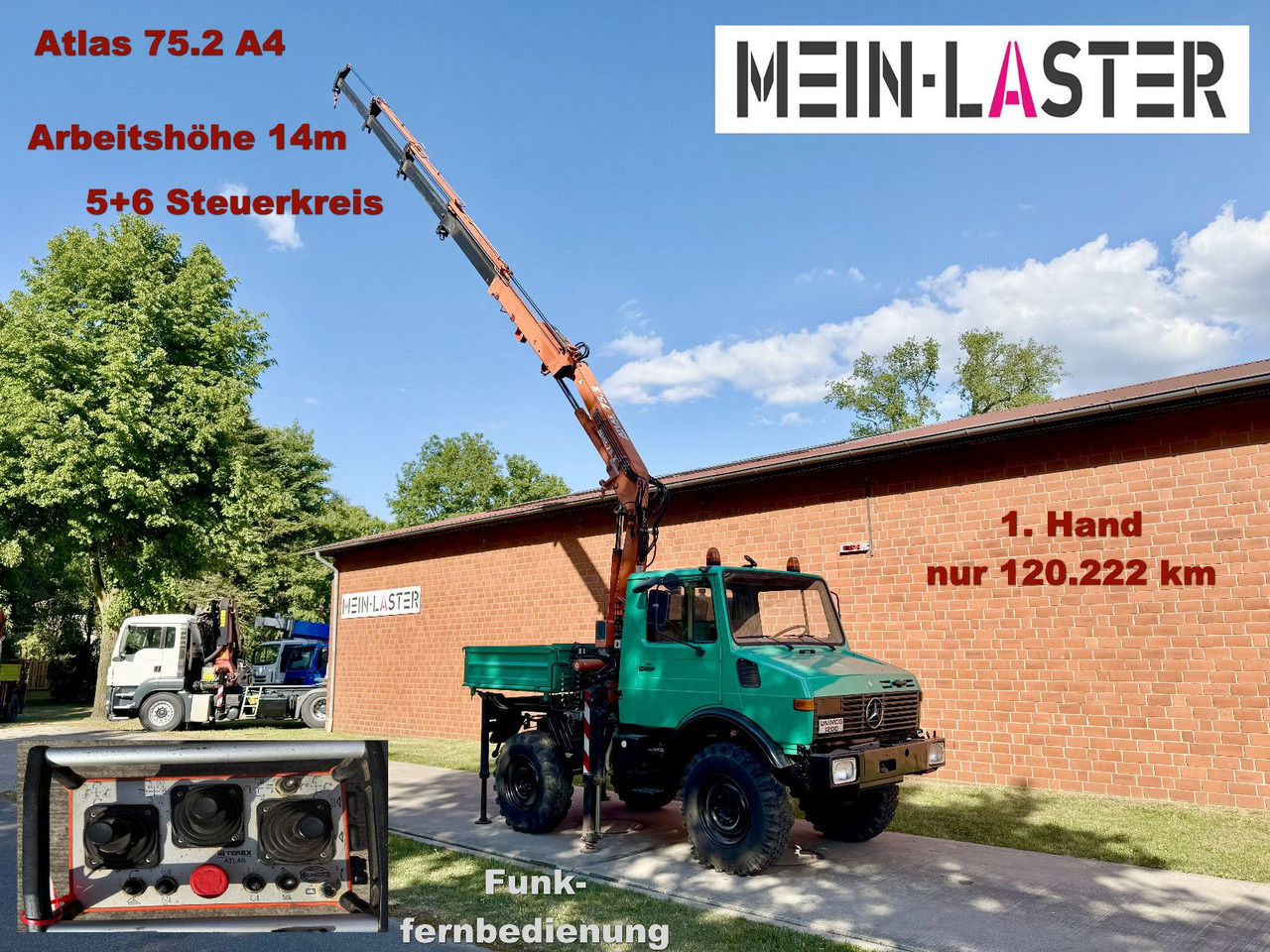 Unimog U 1200 Atlas 75.2 Kran 14 m Funk FB  *1. Hand - Camión grúa: foto 1 Unimog U 1200 Atlas 75.2 Kran 14 m Funk FB  *1. Hand - Camión grúa: foto 1