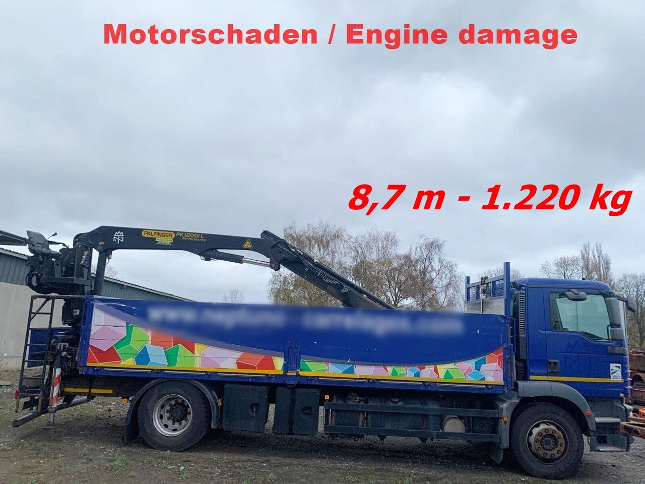 MAN TGM 18.290 4x2 BL mit MOTORSCHADEN! TGM 18.290 4x2 BL, Heckkran Palfinger PK12001L, MOTORSCHADEN! - Camión grúa, Camión caja abierta: foto 1 MAN TGM 18.290 4x2 BL mit MOTORSCHADEN! TGM 18.290 4x2 BL, Heckkran Palfinger PK12001L, MOTORSCHADEN! - Camión grúa, Camión caja abierta: foto 1