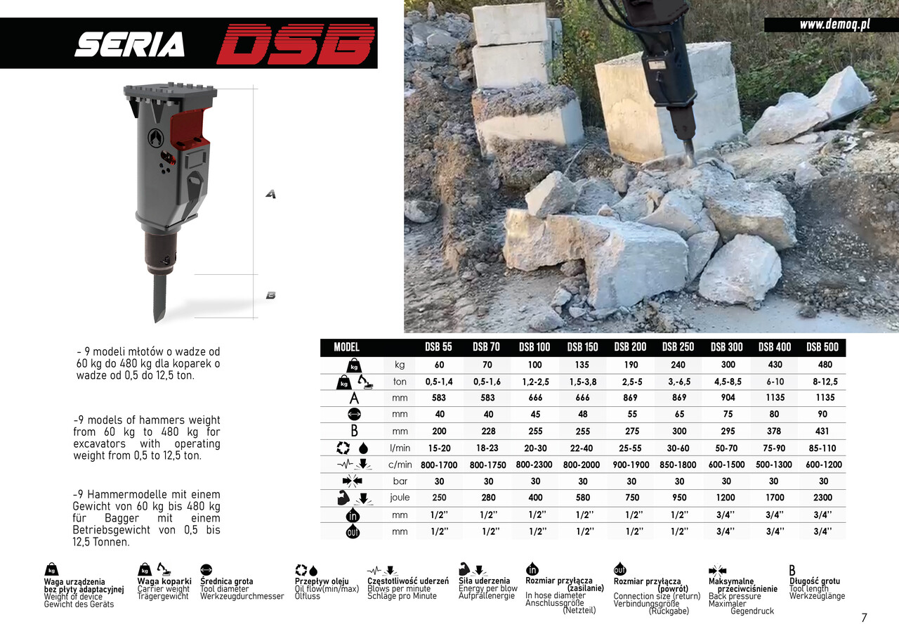 DEMOQ DSB 100 Hydraulic breaker 100 KG - Martillo hidráulico para Excavadora: foto 3 DEMOQ DSB 100 Hydraulic breaker 100 KG - Martillo hidráulico para Excavadora: foto 3