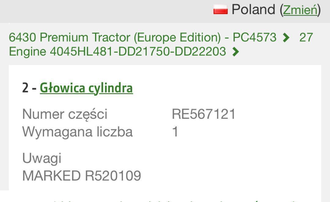 John Deere RE523430 - Głowica cylindrów - Cabezal de bloque para Maquinaria agrícola: foto 1 John Deere RE523430 - Głowica cylindrów - Cabezal de bloque para Maquinaria agrícola: foto 1