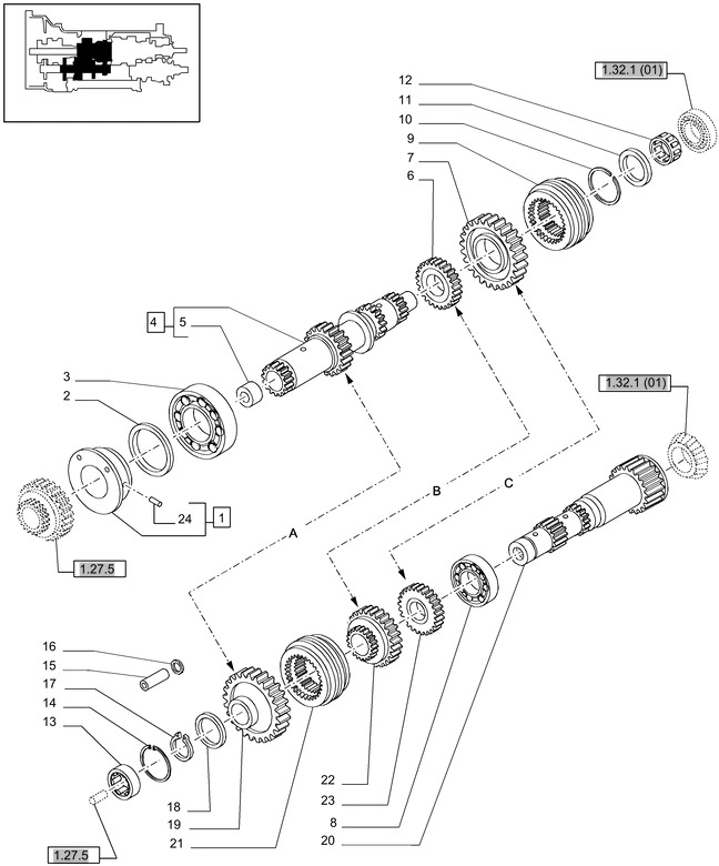 New Holland T6010 T6090 T6070 Wał pośredni 5195015 - Caja de cambios y piezas para Tractor: foto 1 New Holland T6010 T6090 T6070 Wał pośredni 5195015 - Caja de cambios y piezas para Tractor: foto 1