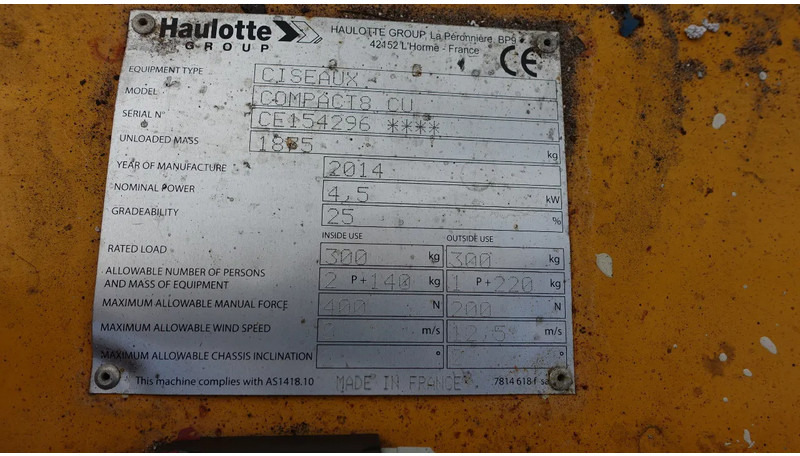 Haulotte Compact 8CU - Plataforma de tijeras: foto 3 Haulotte Compact 8CU - Plataforma de tijeras: foto 3