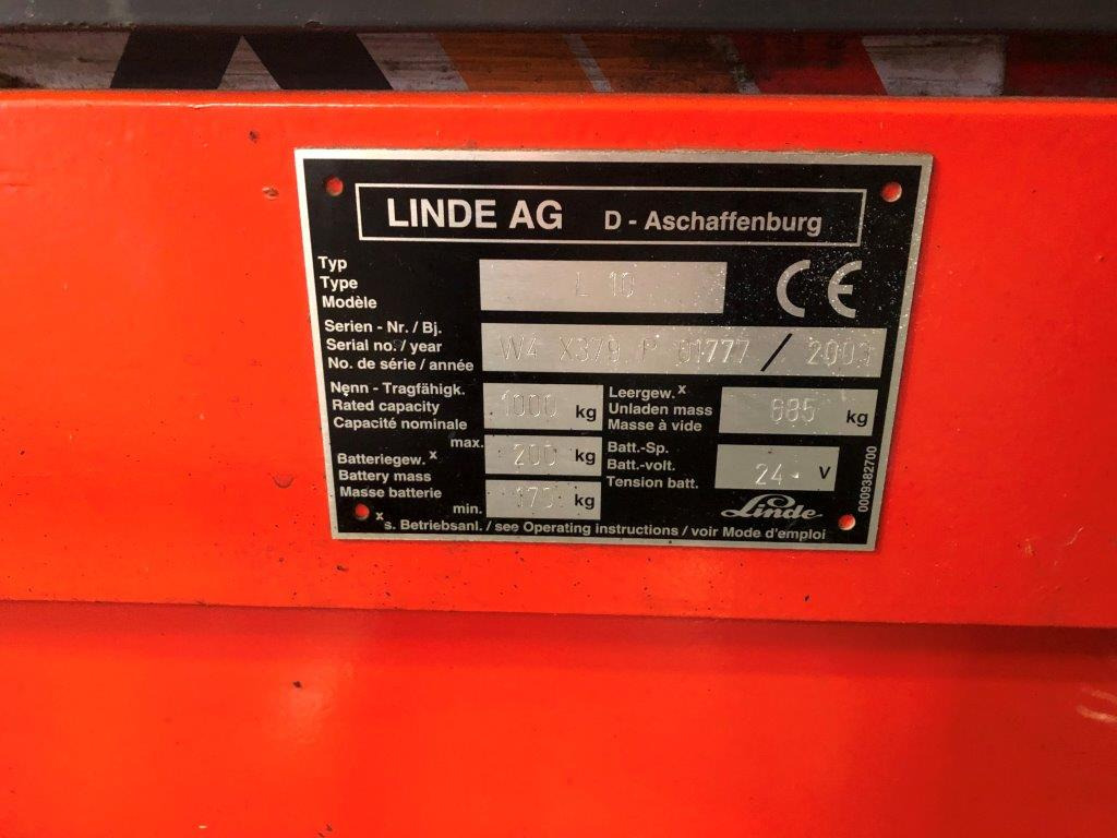 Ant Linde L 10 - high lift truck - stacker - electric pallet truck - pedestrian stacker - Apilador: foto 3 Ant Linde L 10 - high lift truck - stacker - electric pallet truck - pedestrian stacker - Apilador: foto 3