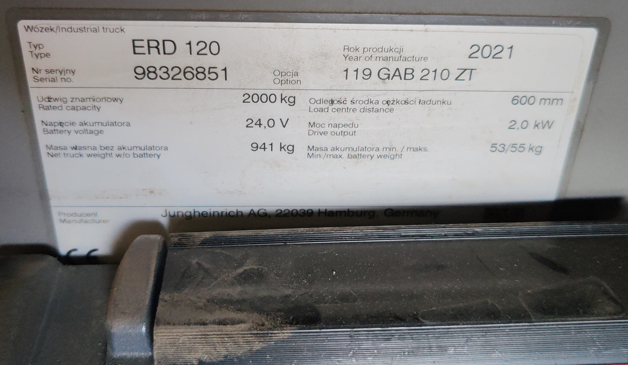 Apilador Jungheinrich ERD120 Li-Ion /2021y /1811mh: foto 8