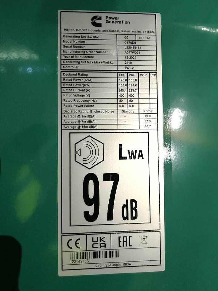 Cummins C170D5 - 170 kVA Generator - DPX-18511 - Generador industriale: foto 4 Cummins C170D5 - 170 kVA Generator - DPX-18511 - Generador industriale: foto 4