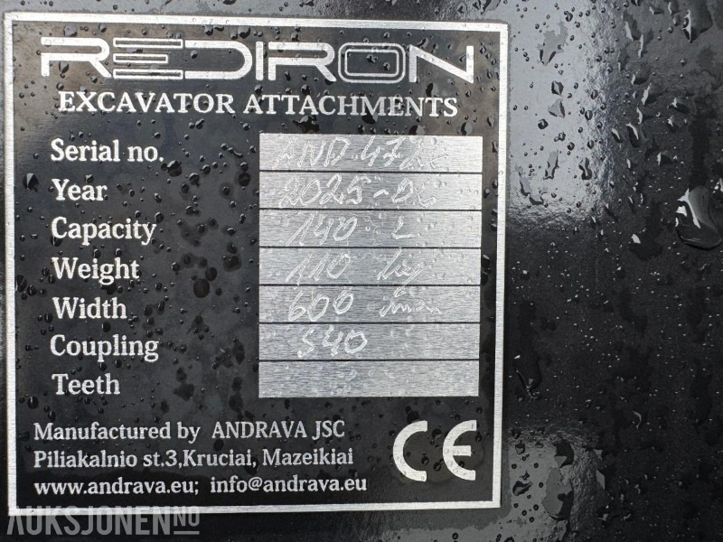 2025 Rediron S40 graveskuffe med tenner, 140 liter, 600 mm bredde - Implemento para Maquinaria de construcción: foto 4 2025 Rediron S40 graveskuffe med tenner, 140 liter, 600 mm bredde - Implemento para Maquinaria de construcción: foto 4