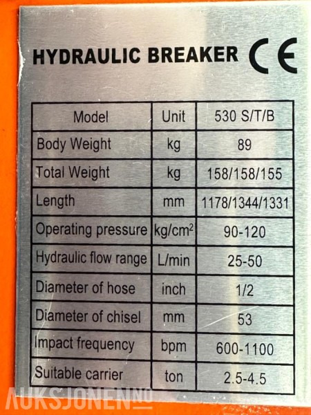 NY KM 530 PIGGHAMMER s40-FESTE CE merket FABRIKKGARANTI - Martillo hidráulico: foto 4 NY KM 530 PIGGHAMMER s40-FESTE CE merket FABRIKKGARANTI - Martillo hidráulico: foto 4