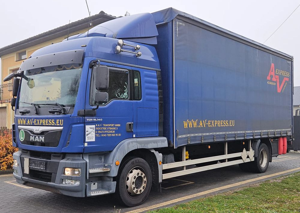 MAN TGM 18.340 / FIRANKA / SPROWADZONY / 9100 ŁADOWNOŚĆ / 18 PALET / E6 / WINDA / - Camión lona: foto 1 MAN TGM 18.340 / FIRANKA / SPROWADZONY / 9100 ŁADOWNOŚĆ / 18 PALET / E6 / WINDA / - Camión lona: foto 1