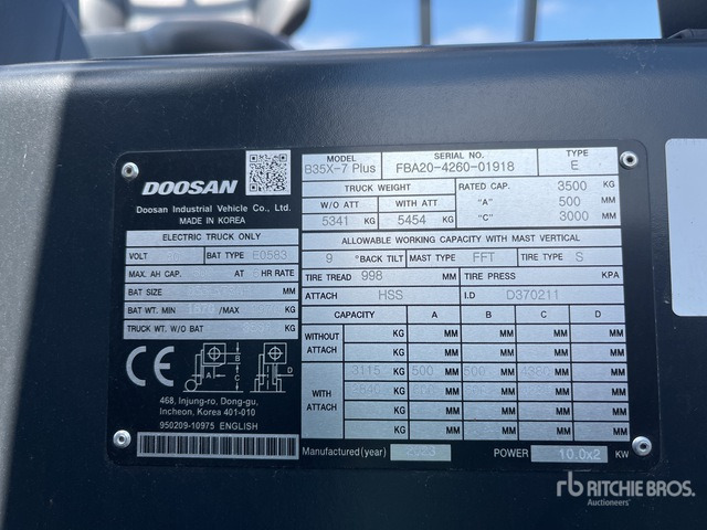 2023 Doosan B35X-7 PLUS (Unused) Electric Forklift - Carretilla elevadora eléctrica: foto 3 2023 Doosan B35X-7 PLUS (Unused) Electric Forklift - Carretilla elevadora eléctrica: foto 3