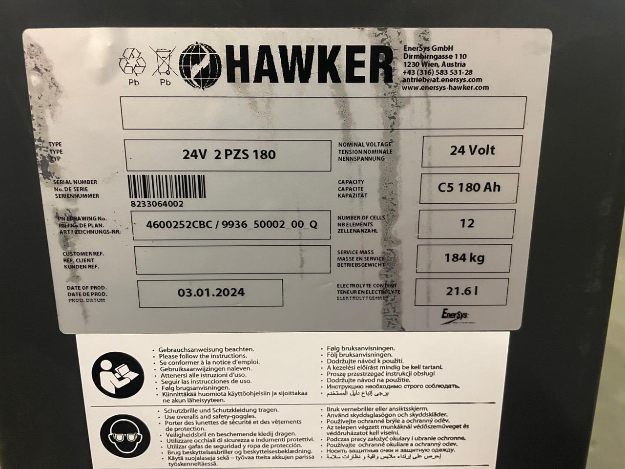 Hawker 24V 2 PZS 180 - Acumulador para Equipo de manutención: foto 2 Hawker 24V 2 PZS 180 - Acumulador para Equipo de manutención: foto 2