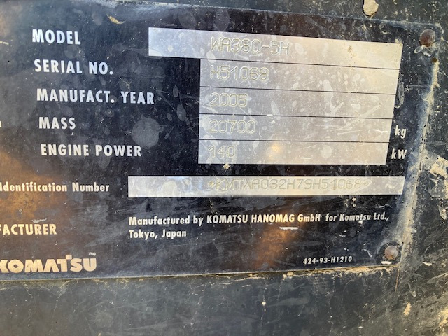 CHARGEUSE SUR PNEUS KOMATSU WA 380-5H - Cargadora de ruedas: foto 1 CHARGEUSE SUR PNEUS KOMATSU WA 380-5H - Cargadora de ruedas: foto 1
