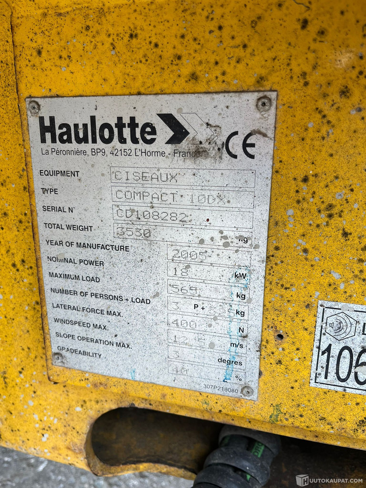 Haulotte Compact 10 DX, 2005 Nostin, Lempäälä - Plataforma de tijeras: foto 3 Haulotte Compact 10 DX, 2005 Nostin, Lempäälä - Plataforma de tijeras: foto 3