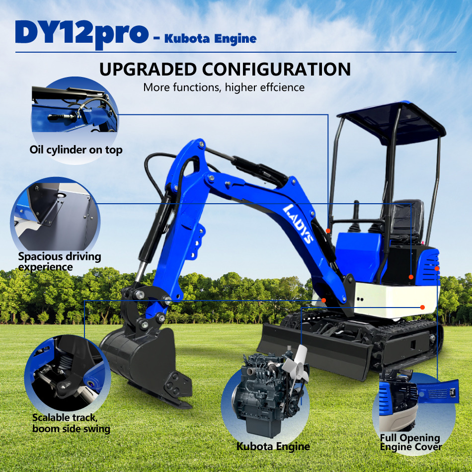 LADYS DY12Pro Mini Excavator Kubota Engine Euro 5/EPA/CE Mini Excavator Digger Miniexcavadora Mini Excavator For Sale - Excavadora de cadenas: foto 3 LADYS DY12Pro Mini Excavator Kubota Engine Euro 5/EPA/CE Mini Excavator Digger Miniexcavadora Mini Excavator For Sale - Excavadora de cadenas: foto 3