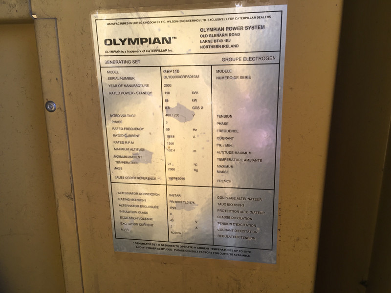 Caterpillar OLYMPIAN GEP110 GENERATOR 110KVA USED - Generador industriale: foto 4 Caterpillar OLYMPIAN GEP110 GENERATOR 110KVA USED - Generador industriale: foto 4