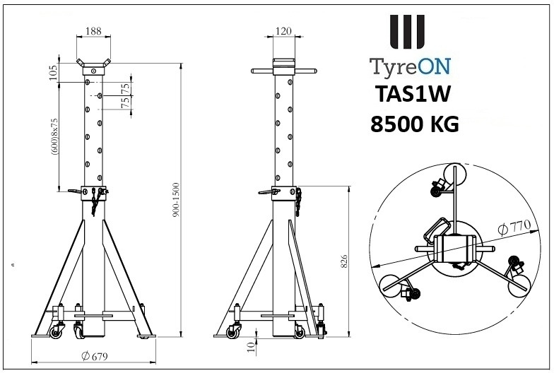 TAS1W axle support 900-1500 mm mobile | 8.5T - Equipo de taller: foto 2 TAS1W axle support 900-1500 mm mobile | 8.5T - Equipo de taller: foto 2