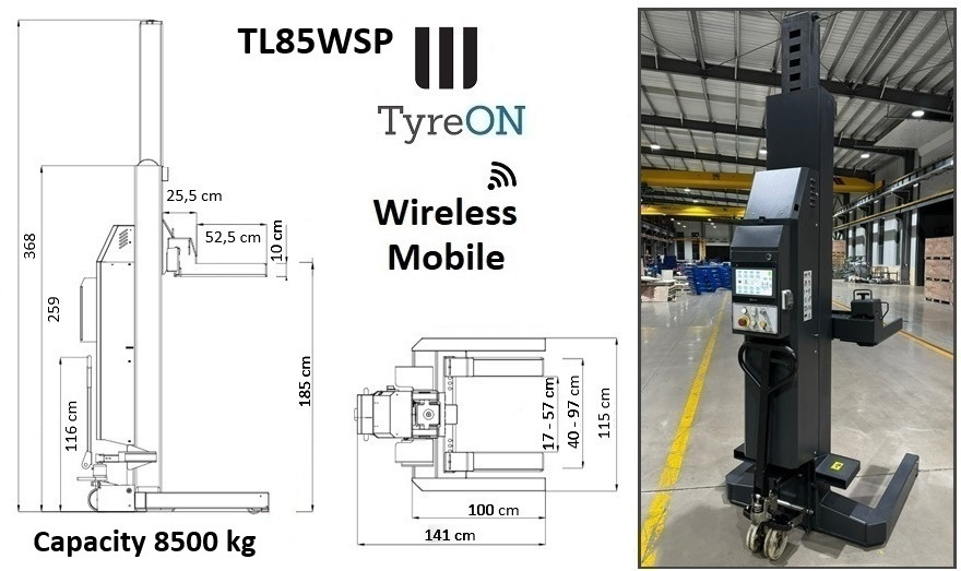TL85WSP-4 34T wireless - 4 x 8,5 T - battery 24V DC / 3 kW per column - Long lifting forks for wide tires - Equipo de taller: foto 1 TL85WSP-4 34T wireless - 4 x 8,5 T - battery 24V DC / 3 kW per column - Long lifting forks for wide tires - Equipo de taller: foto 1