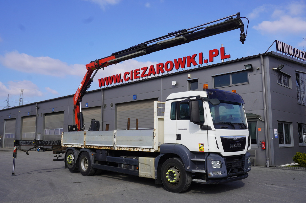 MAN TGS 26.360 Flatbed / Fassi F175 7.7 T / steered 3rd axle - Camión caja abierta, Camión grúa: foto 1 MAN TGS 26.360 Flatbed / Fassi F175 7.7 T / steered 3rd axle - Camión caja abierta, Camión grúa: foto 1