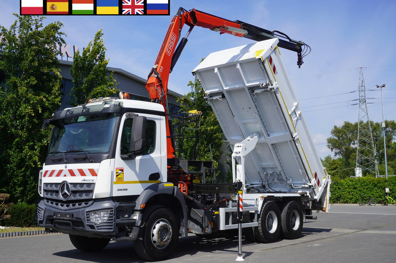 MERCEDES-BENZ AROCS 2636 / Fassi F155A.0.22 crane 6t / 120 tho. km / 3-sided dump truck / 2 x Bordmatic - Camión caja abierta, Camión grúa: foto 1 MERCEDES-BENZ AROCS 2636 / Fassi F155A.0.22 crane 6t / 120 tho. km / 3-sided dump truck / 2 x Bordmatic - Camión caja abierta, Camión grúa: foto 1