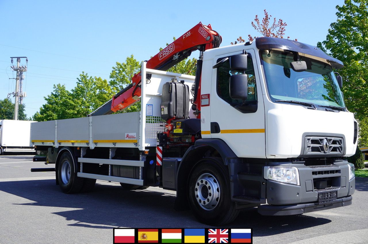 RENAULT C280 DTI 8 / FASSI crane 5.6 T / range 8 m / Flatbed 15 EPAL - Camión caja abierta, Camión grúa: foto 1 RENAULT C280 DTI 8 / FASSI crane 5.6 T / range 8 m / Flatbed 15 EPAL - Camión caja abierta, Camión grúa: foto 1
