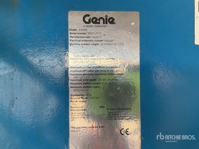 2011 Genie Z80/60 4WD Diesel Articulating Boom Lift - Plataforma articulada: foto 2 2011 Genie Z80/60 4WD Diesel Articulating Boom Lift - Plataforma articulada: foto 2