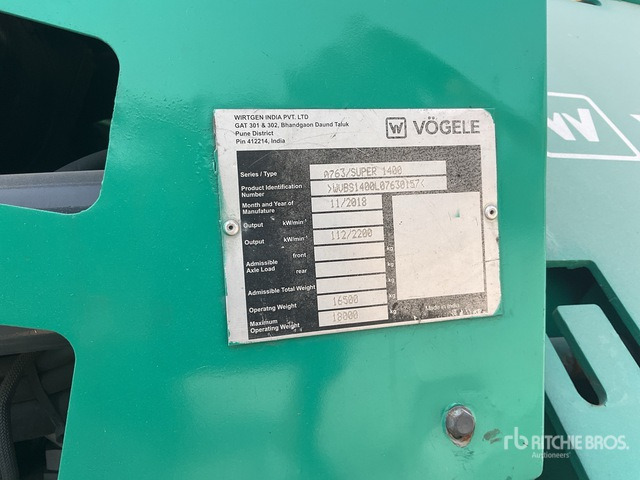 2018 Vogele Super 1400 Track Asphalt Paver - Desbrozadora de martillos/ Trituradora: foto 1 2018 Vogele Super 1400 Track Asphalt Paver - Desbrozadora de martillos/ Trituradora: foto 1