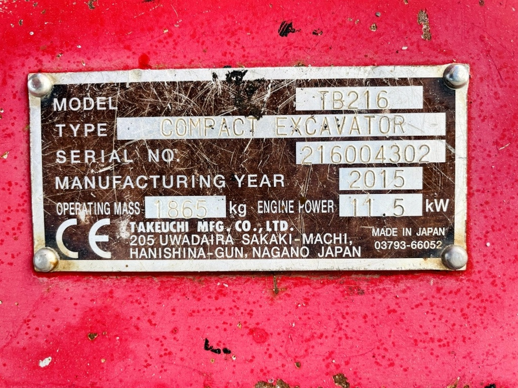 Takeuchi TB216 (4095) - Miniexcavadora: foto 3 Takeuchi TB216 (4095) - Miniexcavadora: foto 3
