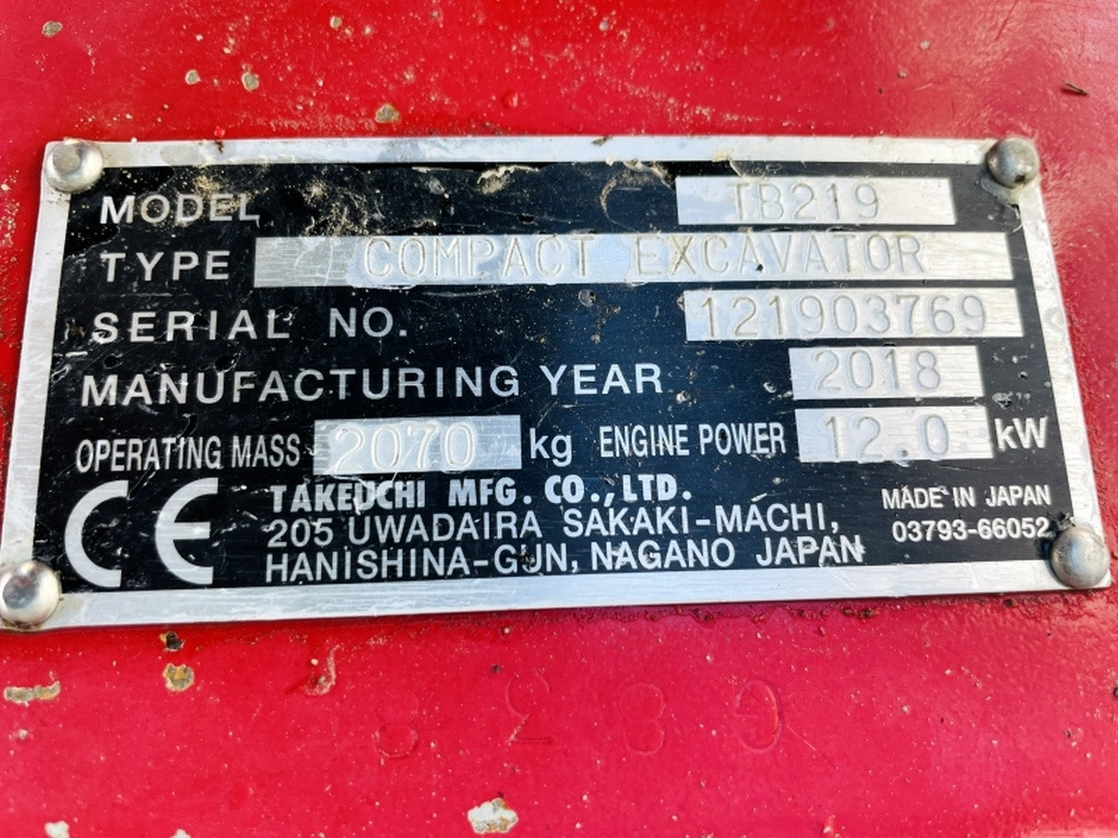 Takeuchi TB219 (4096) - Miniexcavadora: foto 3 Takeuchi TB219 (4096) - Miniexcavadora: foto 3