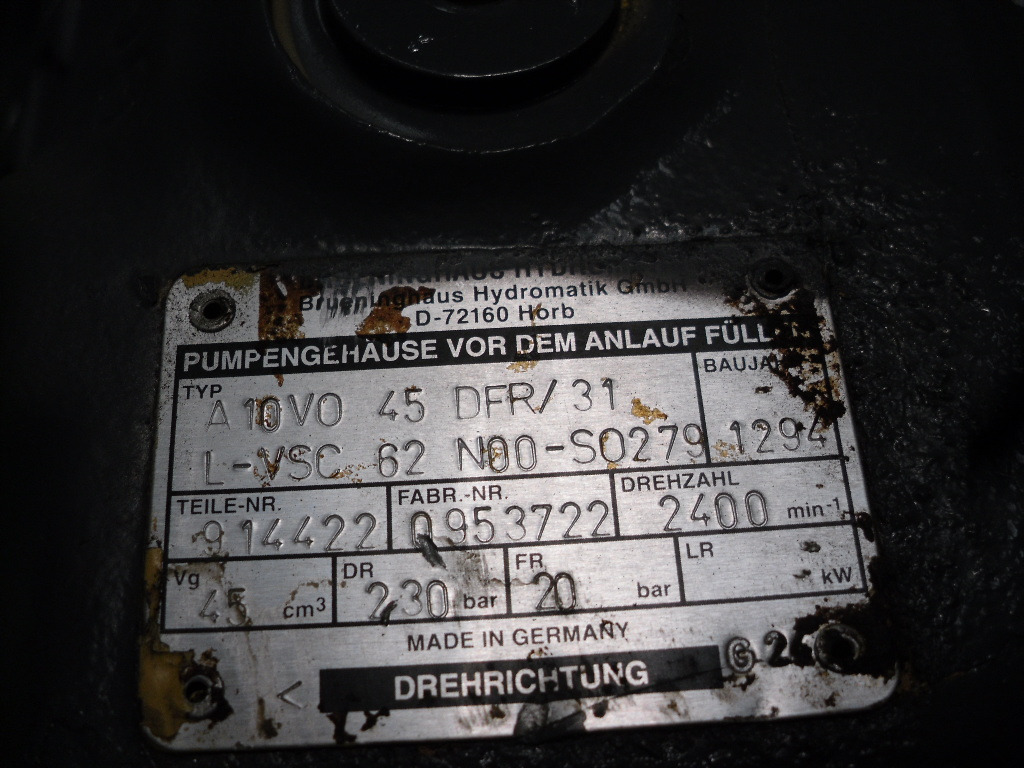 Brueninghaus Hydromatik A10VO45DFR/31 L-VSC62N00-SO279 - - Bomba hidráulica para Maquinaria de construcción: foto 3 Brueninghaus Hydromatik A10VO45DFR/31 L-VSC62N00-SO279 - - Bomba hidráulica para Maquinaria de construcción: foto 3
