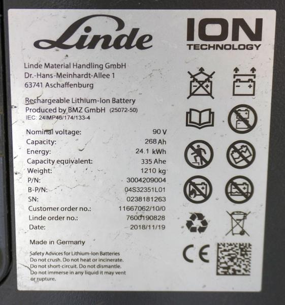 Linde 90 Volt 268 Ah - Acumulador: foto 5 Linde 90 Volt 268 Ah - Acumulador: foto 5