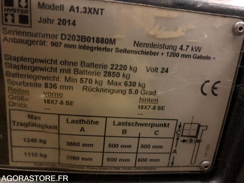 Chariot frontal 3 roues 2014 - Hyster A1.3 XNT - Carretilla elevadora eléctrica: foto 5 Chariot frontal 3 roues 2014 - Hyster A1.3 XNT - Carretilla elevadora eléctrica: foto 5