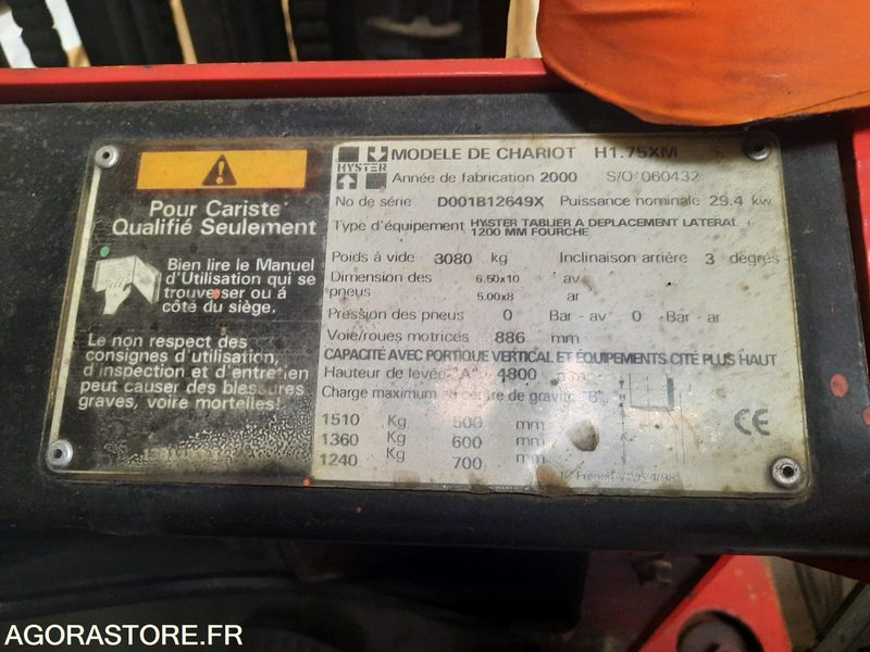 Chariot élévateur HYSTER H 1.75 XM année 2000 - Equipo de manutención: foto 3 Chariot élévateur HYSTER H 1.75 XM année 2000 - Equipo de manutención: foto 3