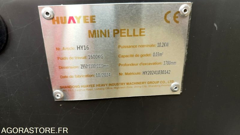 MINI-PELLE MOTEUR KUBOTA - HUAYEE HY16 - Excavadora: foto 5 MINI-PELLE MOTEUR KUBOTA - HUAYEE HY16 - Excavadora: foto 5