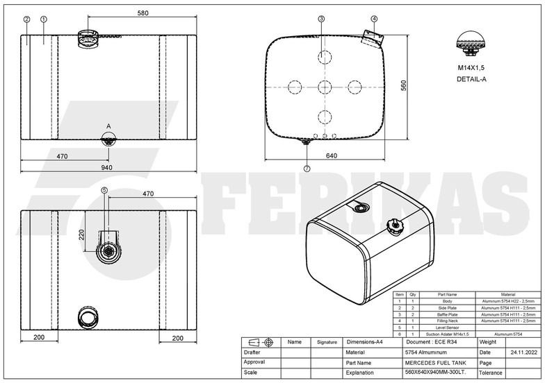 Depósito de combustible para Camión nuevo Mercedes-Benz New aluminum fuel tank 300L: foto 8 Depósito de combustible para Camión nuevo Mercedes-Benz New aluminum fuel tank 300L: foto 8