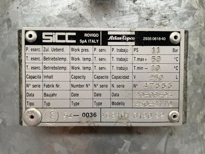 Atlas-Copco 250 liter 11 Bar Luchtketel Gegalvaniseerd Air Tank Verticaal - Compresor de aire: foto 4 Atlas-Copco 250 liter 11 Bar Luchtketel Gegalvaniseerd Air Tank Verticaal - Compresor de aire: foto 4