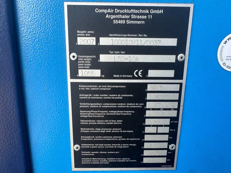 Compair L50 - 10A 45 kW 7.55 m3 / min 10 Bar Elektrische Schroefcompressor - Compresor de aire: foto 2 Compair L50 - 10A 45 kW 7.55 m3 / min 10 Bar Elektrische Schroefcompressor - Compresor de aire: foto 2