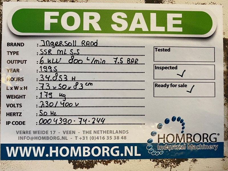 Compresor de aire Ingersoll Rand SSR ML 5.5 SSR ML5.5 6 kW 800 L / min 7.5 Bar Elektrische Schroefcompressor: foto 12 Compresor de aire Ingersoll Rand SSR ML 5.5 SSR ML5.5 6 kW 800 L / min 7.5 Bar Elektrische Schroefcompressor: foto 12
