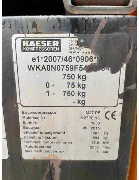Compresor de aire Kaeser M27 Kubota 2,7 m3 / min 7 Bar 18 kW Mobiele Silent Diesel Compressor: foto 10 Compresor de aire Kaeser M27 Kubota 2,7 m3 / min 7 Bar 18 kW Mobiele Silent Diesel Compressor: foto 10