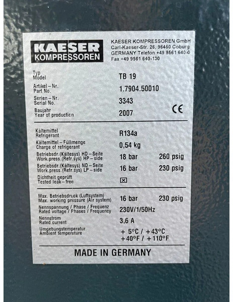 Kaeser TB19 - elektrische luchtdroger 16 Bar 2100 L/min. - Compresor de aire: foto 4 Kaeser TB19 - elektrische luchtdroger 16 Bar 2100 L/min. - Compresor de aire: foto 4