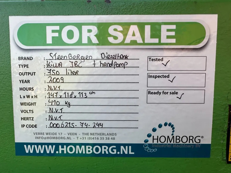 Tanque de almacenamiento Kiwa IBC Steenbergen 750 liter Dieseltank met Handpomp Milieutank: foto 15 Tanque de almacenamiento Kiwa IBC Steenbergen 750 liter Dieseltank met Handpomp Milieutank: foto 15