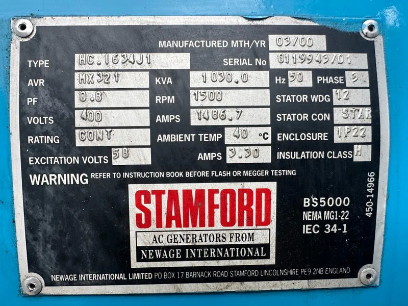 Generador industriale Perkins 4012 TWG Stamford 1030 kVA generatorset as New ! 175 hours ! Nieuwstaat !: foto 16 Generador industriale Perkins 4012 TWG Stamford 1030 kVA generatorset as New ! 175 hours ! Nieuwstaat !: foto 16