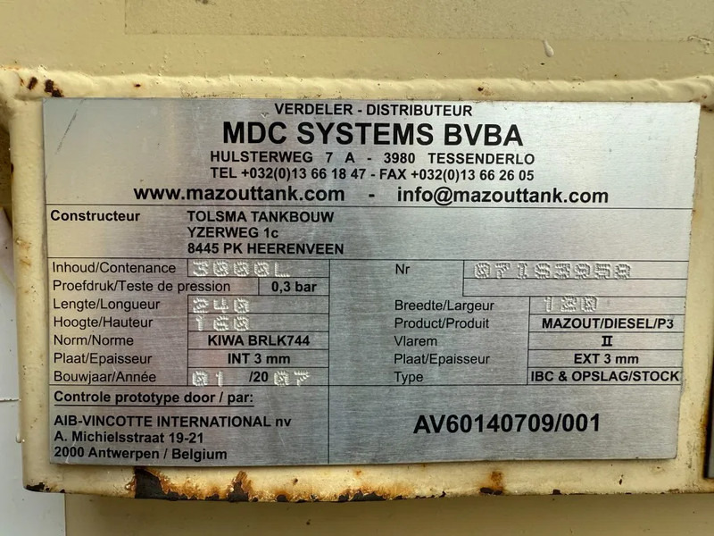 Contenedor marítimo Tolsma Kiwa IBC 3000 liter Dieseltank Brandstoftank: foto 14 Contenedor marítimo Tolsma Kiwa IBC 3000 liter Dieseltank Brandstoftank: foto 14
