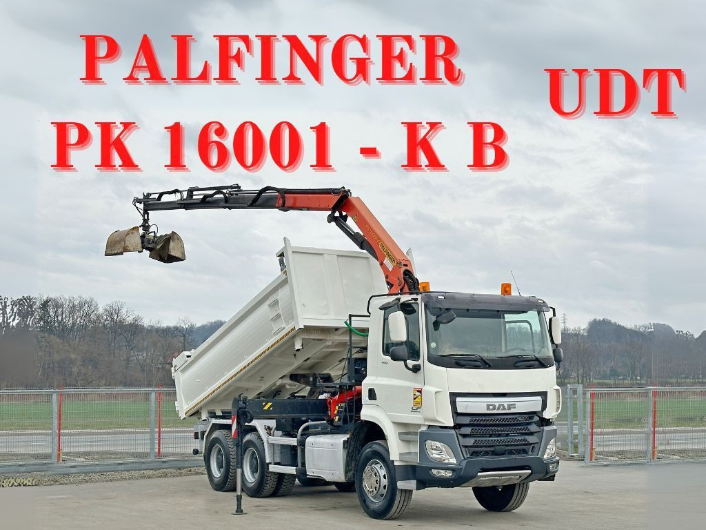 DAF CF 410 * Kipper 4,90 m + PK 16001 - K B * 6x4 - Camión grúa: foto 1 DAF CF 410 * Kipper 4,90 m + PK 16001 - K B * 6x4 - Camión grúa: foto 1