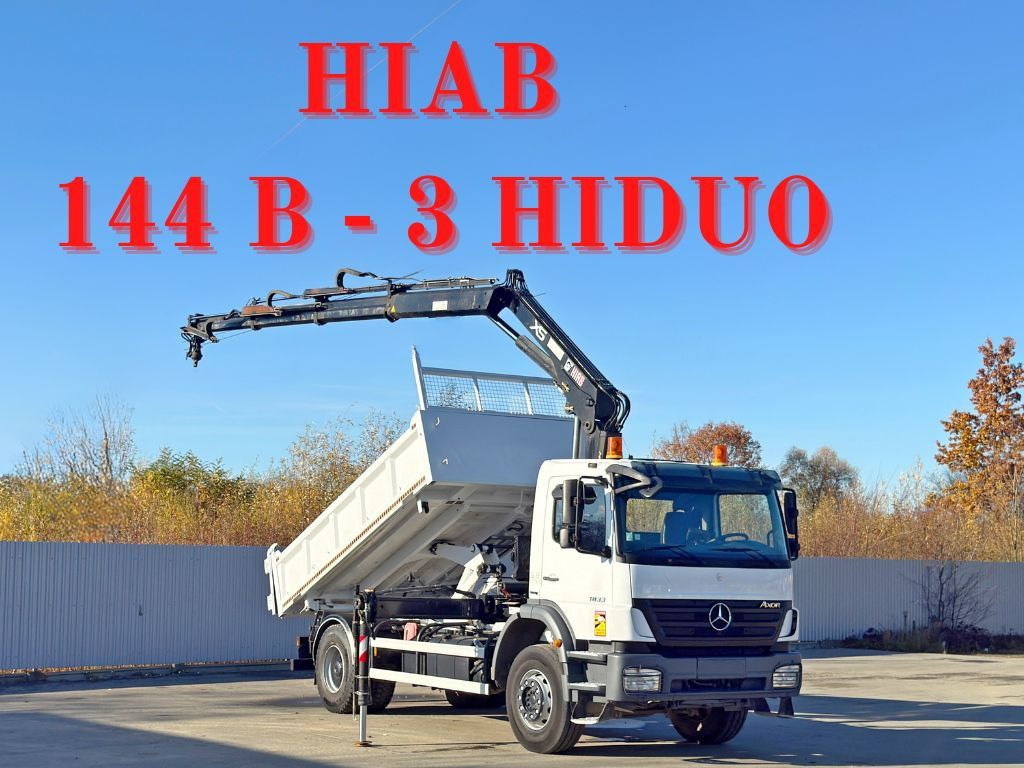 Mercedes-Benz AXOR 1833 * HIAB 144 B - 3 HIDUO + FUNK * TOP - Camión volquete, Camión grúa: foto 1 Mercedes-Benz AXOR 1833 * HIAB 144 B - 3 HIDUO + FUNK * TOP - Camión volquete, Camión grúa: foto 1
