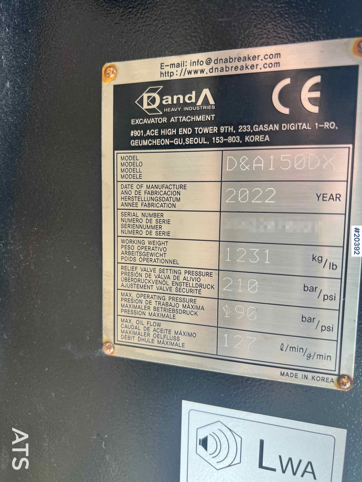 Martillo hidráulico Danda D&A150DX pigg hammer (1231 kg ) m/ s60 feste: foto 10